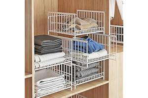 DongMaple 3 Stück Schrank Organizer Kleiderschrank, Stapelbare Aufbewahrungsbox, Schrank Schubladen, Regal Metall Schrank, Kleiderschrank Ordnungssystem Faltbar für Haus, Weiß