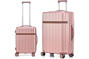 RMW Suitcase Luggage Sets 2 Piece Hard Shell Suitcases PC+ABS Lightweight Durable Travel Trolley with 4 Dual Spinner Wheels Combination Lock with Telescopic Handle (Rose Gold, Cabin 20" + Large 28")