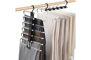 Sternstunde Percha para Pantalones 6 En 1 para Ahorrar Espacio, Percha De Acero Inoxidable Extensible, Soporte para Pantalones para Armario, Organizador MáGico para Pantalones, Ropa, Toallas (1)