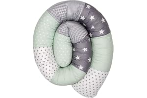 Paracolpi ULLENBOOM ® in verde menta, grigio (paracolpi cilindrico 200x13 cm, ideale per coprire gli spigoli e supportare i neonati)