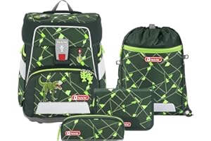 Step by Step Schulranzen-Set Space Shine Dino Night Tyro, 5-teilig, grün, Dinosaurier-Design, ergonomischer Tornister mit Reflektoren, höhenverstellbar mit Hüftgurt, für die 1. bis 4. Klasse, 20L