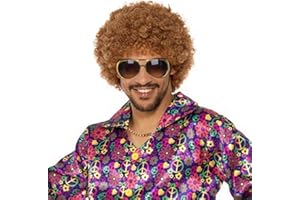 Queentas - 2 unidades para hombre, peluca afro rizado gafas de sol, pendientes y pelucas 70s 80s disco peluca rubia pelo sintético vestido fantasía pelucas para fiesta de Halloween