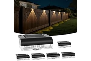 A.bigwhale Zewnętrzna lampa solarna ścienna, 6 sztuk światła słonecznego, zewnętrzne ogrodzenie słoneczne światła, lampy słoneczne na schody, schody, ogrodzenia, balustrady, podwórko, taras