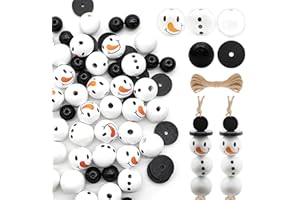 Vordpe 75 cuentas de madera natural, muñeco de nieve, perlas de Navidad, cuentas de madera para decoración de Navidad, decoración de manualidades, decoración de invierno