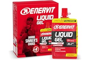 Enervit, Gel Sabor a Cítricos con Cafeína, Ideal para Deportes de Resistencia, Proporciona 30 Gramos de Carbohidratos, con Maltodextrina, Fructosa y Vitamina B1, 4 Unidades de 60 ml