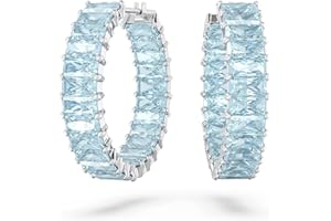 Swarovski Kolczyki kreole Matrix, Szlif schodkowy typu baguette, Różowe, Powłoka w odcieniu różowego złota