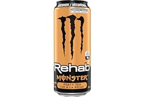 Monster Energy Rehab, Peach Tea, 458mL Cans, Pack of 12