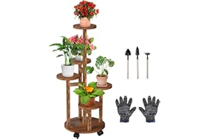 Wuciray Estanteria para Plantas Madera 5 Niveles Soporte Plantas Interior Macetas con Ruedas para Jardín (1#)