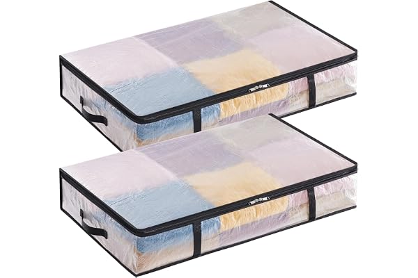 Lifewit Set om 2 Transparent förvaringsväska 60L, hopfällbar underbäddsförvaringslåda med handtag, PP klädpåse, påslakan för flyttning, kläder, filtar, leksaker