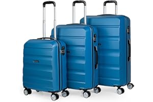 ITACA - Juego Maletas De Viaje rígidas Trolley con Candado de Combinación y 4 Doble Rueda 360° Set Maletas De Viaje Ligeras y Resistentes con Neceser, Azul