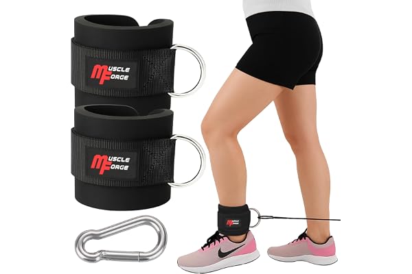 MuscleForge Ankelband Gym remskivor 2 st med karbinhake - vadderade fotledsremmar för sparkar - fotledsstöd för kabelmaskin