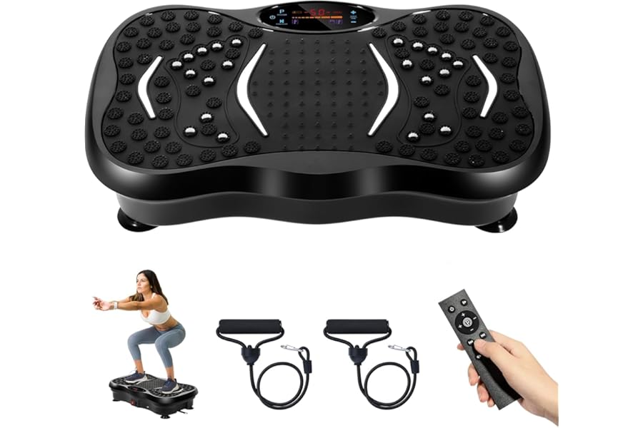 EVOLAND Vibration Plate Exercise Machine, Vibration Fitness Trainer with Bluetooth Speaker, 5 Program Modes, 2 Resistance Bands, Home Exercise Equipment for Fitness Body Toning