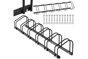 Izrielar Soporte para 6 bicicletas, suelo con distancia de rueda de 30 cm para neumáticos de 35-55 mm de ancho, soporte para bicicletas para suelo y montaje en pared, color negro