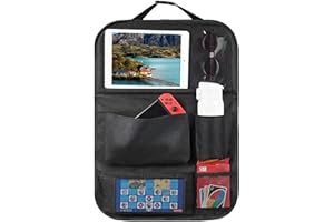 FralnFit Car Seat Organiser, Car Back Seat Organiser with Foldable Tray Table & 10.5'' Touchable Tablet Holder, Water-Proof Car Seat Storage for Kid's Toys/Snacks/Books/Bottles