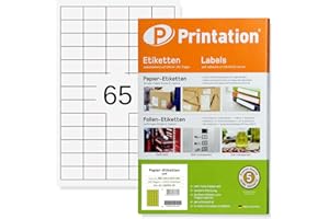 PRINTATION Uniwersalne wysokiej jakości etykiety – 1625 naklejki 38,1 x 21,2 mm białe samoprzylepne do nadruku – 25 arkuszy A4 po 5 x 13 etykiet – 3666 L7651 4606