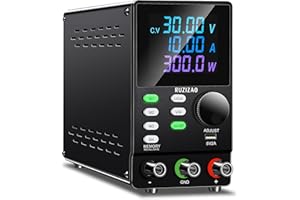 RUZIZAO DC Power Supply Variable, 30V 10A Programmable Adjustable Regulated Lab Bench Power Supply with PC Software, Encoder Knob, Memory Storage, Output Switch, Lock Button