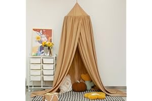 ‎SESAMIS SESAMIS Baldachin Kinderzimmer, Betthimmel Babybett Kinderzimmer 4 Farben, Hängende Rund Princess Insektennetz Moskitonetz, Für Kinderzimmer und Spielzimmer Dekoration，56 * 230 * 450cm (Gold)