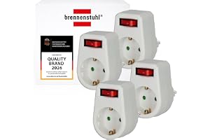 Brennenstuhl 4-pack uttagsadapter / jordad kontakt med strömbrytare (mellanadapter med ökat beröringsskydd)