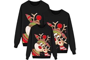 KILOXYEFRO Weihnachtspullover Familie Set 2025 Herren/Damen/Kinder Ugly Christmas Sweater Lustig Weihnachtspulli Rundhals mit Reindeer Unisex Weihnachts Pullover Pärchen Weihnachtsoutfit