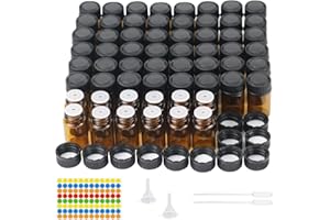 Dondeen 60pcs 2 ml Braune Leere Glasflaschen,Mini Glasflasche mit Orifice Reducers,leere Probenflasche,Nachfüllbare Mini Flaschen für Ölmischungen,Parfums,Laborchemikalien (2ml×60pcs)