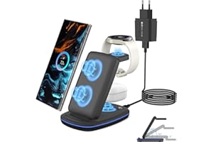BRIMFORD Bezprzewodowa ładowarka 3 w 1 do Samsung Galaxy S24 S23, stacja szybkiego ładowania do Galaxy S24 S23 S22 Ultra/Note Flip Fold 6 5, Galaxy Watch Ultra/7/6/5 Pro/5/4/3/Active 2, Buds Pro (czarny)