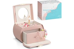 Vlando Caja Musical para Joyas para Niñas, Caja para joyero con Bailarina, Organizador de joyas con Cerradura y Pegatinas de Unicornios Stickers (Rosa)