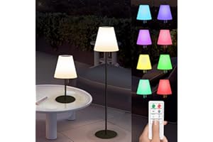 light to hope Lámpara de Pie Solar Inalámbrico Para Exteriores, Mandos a Distancia Blanco Cálido y RGB Regulable, IP44 Resistente al Agua Lámpara de Mesa Grande Para Jardín, Hotel, Patio (Negro)