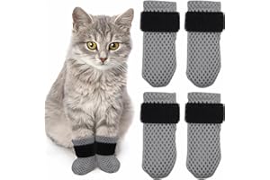 JEYORZY 4 Stück verstellbare Katzenschuhe aus Netzstoff, Atmungsaktiv Katzenpfotenschutz, Katzenstiefel zum Baden von Haustieren, Schneiden von Nägeln, Überprüfen-Grau-S