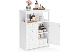 VASAGLE Meuble de Salle de Bain, Meuble de Rangement, Commode, Placard, Armoire, avec Étagères Réglables, 3 Tiroirs, 30 x 60 x 80 cm, Blanc BBC542P31V1