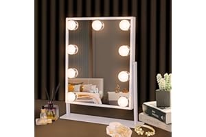 Hansong Vanity Mirror with Lights Light Up Hollywood Makeup Mirror with 9 LED Bulbs Tabletop 360 Rotation with 10x Magnifying Mirror