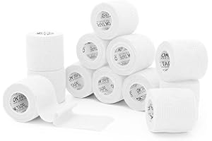 OK TAPE adhésif auto - adhésif bandage 12 Rouleaux, 5cm x 4.5m non tissé adhésif Sport Pack tape,Veterinary Pack bandage tape pour pouce poignet cheville,Blanc