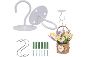 funvce Ceiling Hooks for Hanging Plants,2PCS Heavy Duty Hanging Hooks with Screws, Wall Mount Metal 2Pcs S Plant Hangers for Planters,Wind Chimes,Outdoor, White