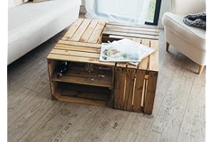 teramico Lot de 4 caisses massives et stables en bois vintage usagé - 50 x 40 x 30 cm - Idéal comme étagère pour le vin, les chaussures, les livres et comme table basse (2 tablettes longitudinales)