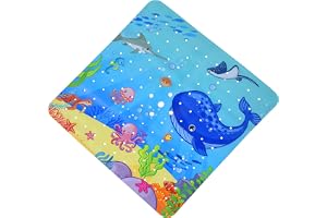 OTraki Halkfri badmatta, 53 x 53 cm marint djur värld badmattor, tecknad baby badmattor halkskydd med dräneringshål och sugko