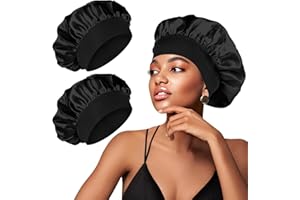 Yisica 2 Pièces Bonnet Satin Cheveux Nuit, Ajustable Bonnet Soie Cheveux Nuit Élastique Bonnet Satin Femme pour Le Soin des Cheveux Bouclés