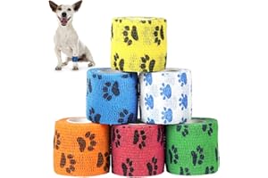 NOCHME Bandage Autoadhésif Chien, 6 Rouleaux Auto Adhésif Cohésifs Bande Non Tissé Vétérinaire Premiers Secours Elastique Respirant Adhesive Vet Wrap Pour Animaux Domestiques, Chiens, Chats, Animaux