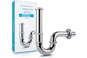 Bächlein uniwersalny syfon rurowy [ekstra długi] do umywalki i szafki podumywalkowej - zestaw odpływowy, chrom syfon w komplecie z gumową tuleją do podłączenia do ściany - syfon, zestaw odpływowy