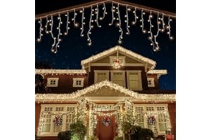 ANSIO® Outdoor Christmas Lights 1000 LED 35m/112ft Icicle Lights Outdoor & Indoor Warm White Decorations String Fairy Outside Lights with Timer for Xmas Garden & Party | Mains Powered Clear Cable