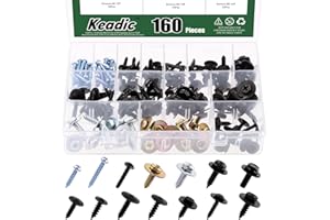 Keadic 160Pcs 14 Kinds Metal Car Self Tapping Screw Bolt Assortment Kit with Truss/Wafer/Hex Head Sems Screws Bumper Cover Washers Fender Liner Splash Compatible with GM Porsche Toyota(M4*20/25mm)
