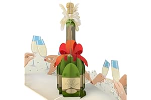 MOKIO® Biglietto Auguri Pop-Up – Biglietto regalo Champagne 3D – Biglietto di congratulazioni per un compleanno, pensionamento, laurea, anniversario o matrimonio, Buono regalo con busta