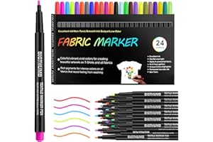 KUOFANY 24 Pennarelli per Tessuti e Stoffa, Pennarelli per Tessuti Resistenti ai Lavaggi, Colori Atossici, Indelebili e Permanenti a Punta Fine, Ideali per Borse in Stoffa, Magliette - Per Bambini e Adulti