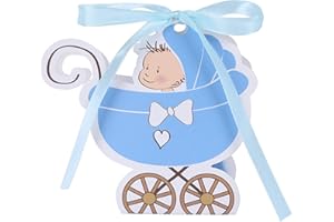 Wolfteeth 50 pz Passeggino Scatola Portaconfetti Bomboniera Scatolina Regalo con Nastri per Neonato Bambino Compleanno Battesimo Festa Blu 788401