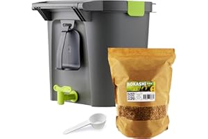 WORMBOX Bokashi Confort 14 litros, compostador orgánico de Alta Gama con compactador y activador de fermentación 1kg | Kit Completo
