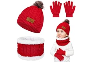 Winmany 3PCS Niños Invierno Gorros Guantes Bufanda Conjunto Niño Polar Cuello Calentador Gorro con Pom Conjunto de Mitones de Punto para Niña Niño