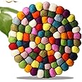 Nepal Style Colourful Woolen Round Trivet - Heat Resistant Matt for pots and pans - attractive home decor - cute but durable - 22cm Diameter Large Design - Prevent Kitchen Burns - Wool Felt