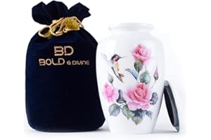 BOLD & DIVINE Hummingbird Printed Adult Cremation Urn | Large | 200 Cubic Inches | Multicolor | Human Ashes Adult Memorial urn, Burial, Funeral Cremation Urns With Beautiful Velvet Bag