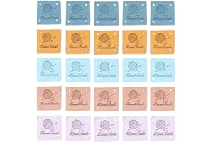GUOGUONB 30 Pieces Handmade Leather Labels Tags Rectangular Sewing Cloth Labels Label Sewing with 4 Holes Wool Ball Pattern Label for Sewing Button DIY Crafting Scrapbooking Clothing Accessories，2.5x2.5cm
