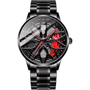 Branded Men's Sport Quartz Watch Car Wheel Multicolour Dial Wheel Dial 360 Rotating Casual Fashion Stainless Steel Alloy Mens &Boy's Luxury Metal Gift Creative Watch
