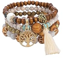 Jovono Boho-Armband-Set (4 Stück) Mit Türkisfarbenen Perlen & Blattanhänger – Stapelbare Handketten Für Damen, Einheitsgröße