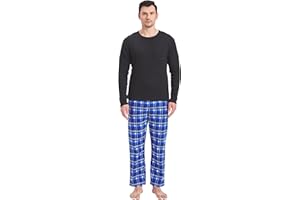 Amaxer Pyjama Homme Hiver Ensemble de Pyjama Flanelle Vêtements de Nuit Haut à Manches Longues avec Poches Bas de Pyjama à Cordon de Serrage